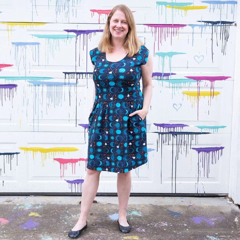 Adult "Gravity Assist" Rocket to the Moon Cap Sleeve Dress with Pockets