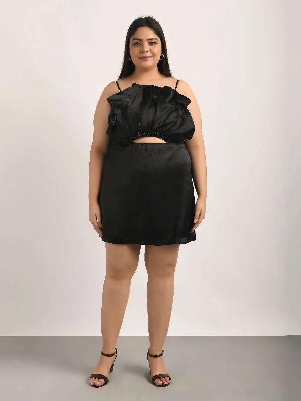 Attic Curves Cut Out Embroidered Black Dress