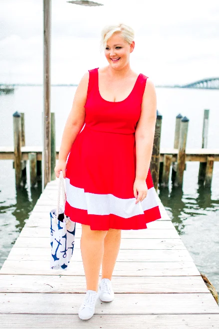 Classic Stripe Skater Dress - Red