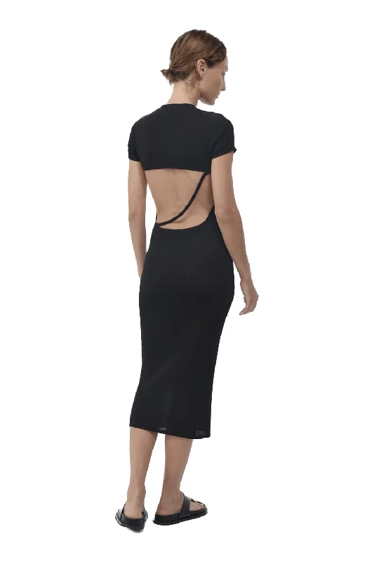 Cut Out Knit Dress - Black