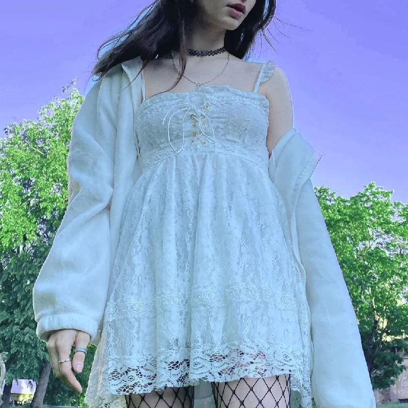 Cute bow white lace dress YV40192