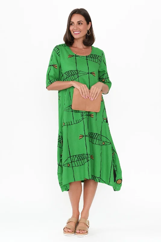 Hailee Green Sea Linen Cotton Dress