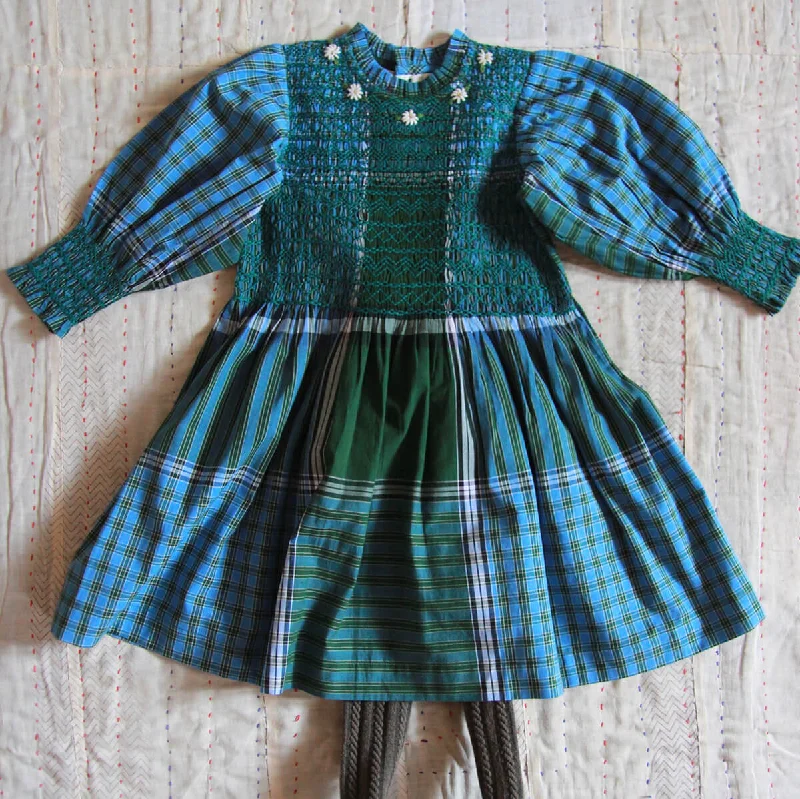 Handsmock Dress in Green Lungi Check by Bonjour