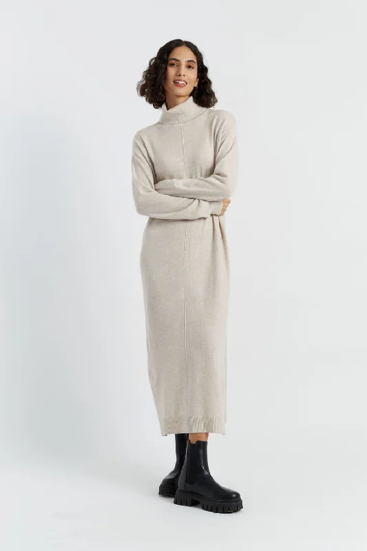 Light-Oatmeal Wool-Cashmere Rollneck Dress