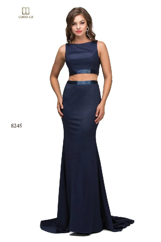 Lucci Lu 8245 Burgundy Simple Fitted 2 Piece Dress