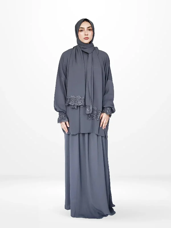 Two-Piece Prayer Set Dress & Abaya with attached Hijab - Crepe Fabric