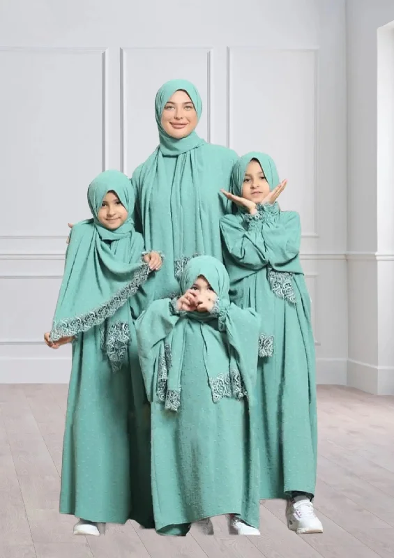One-Piece Prayer Set Dress & Abaya with attached Hijab - Dotted Girls Size