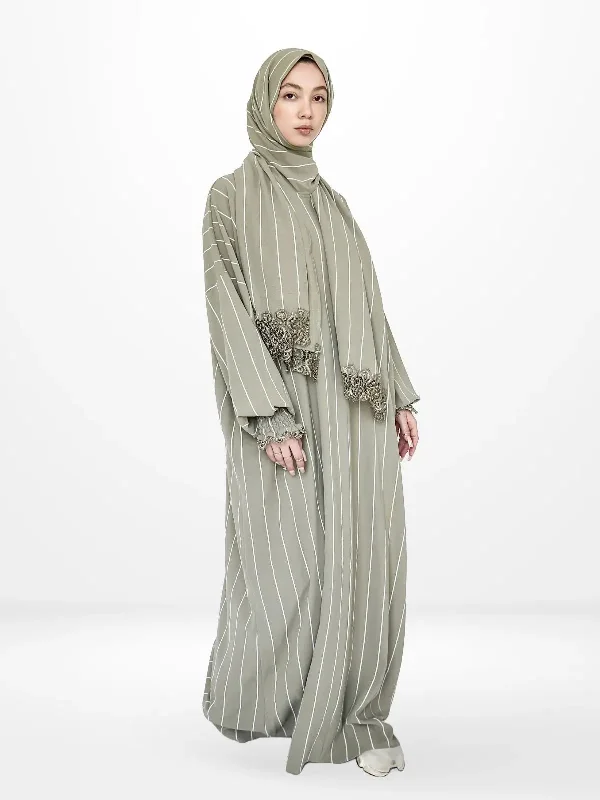 One-Piece Prayer Set Dress & Abaya with attached Hijab - Striped