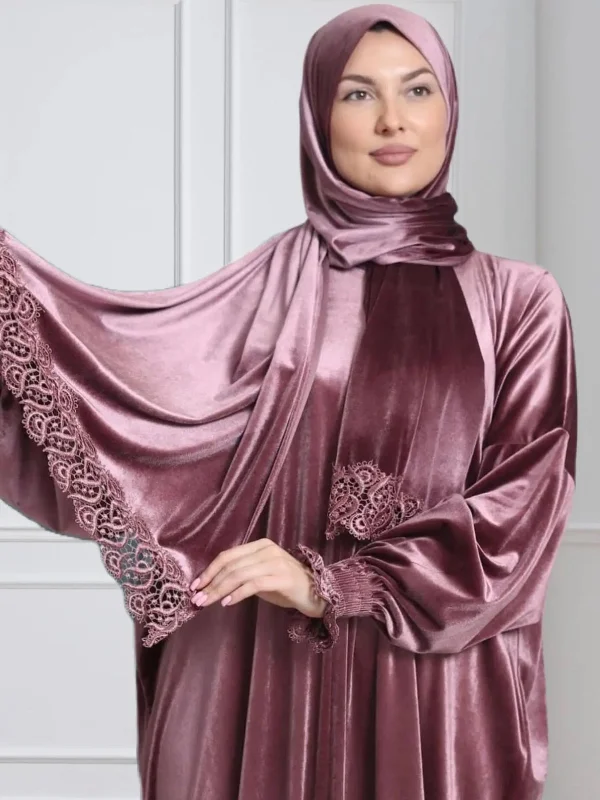 One-Piece Prayer Set Dress & Abaya with attached Hijab - Velvet
