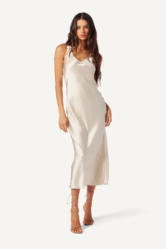 MAE SCOOPNECK SILK DRESS | GARDENIA