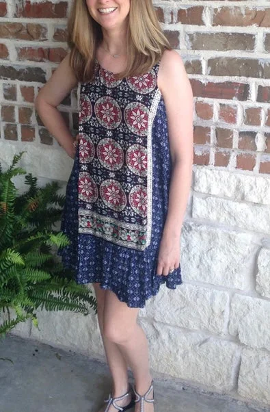 Navy And Red Print Dress
