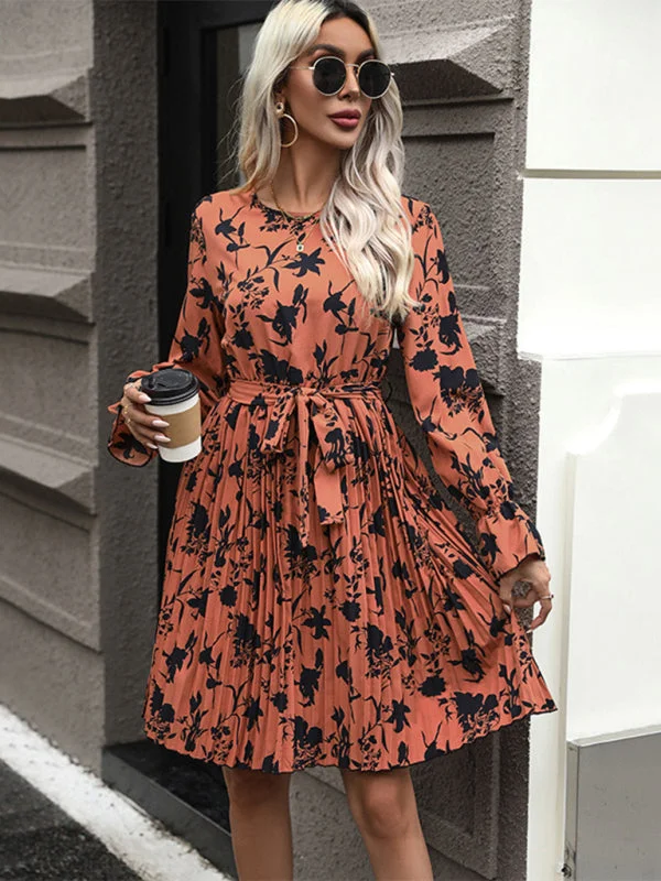 Women's V-neck long-sleeved printed dress