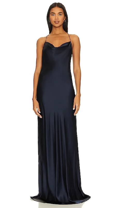 NILI LOTAN Marianne Silk Gown in Navy