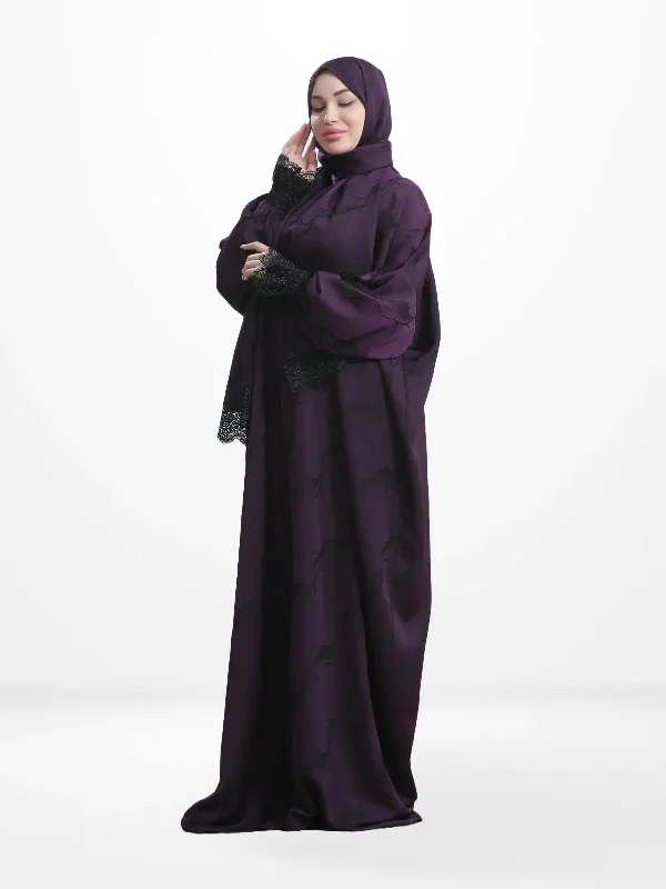 One-Piece Prayer Set Dress & Abaya with attached Hijab - Satin