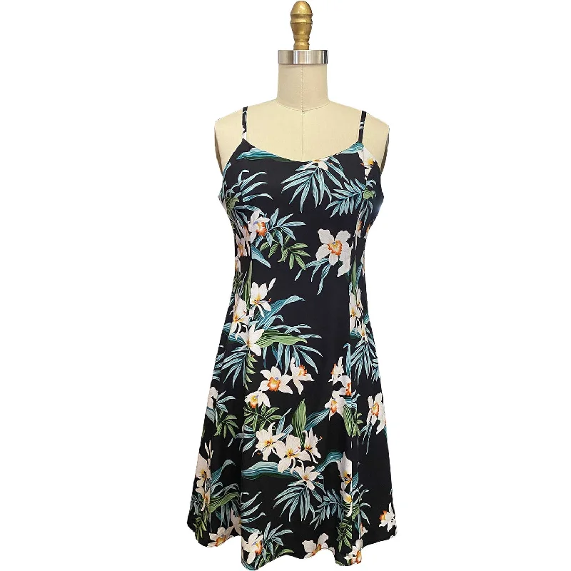 Orchid Ginger Black Spaghetti Dress