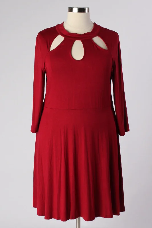 Lady Boss Keyhole Dress - Burgundy