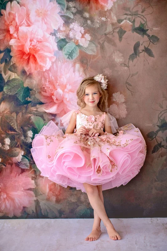 retried rental EUC "Sadie" in Blush Petal length gown-  (4 year- petite 5 year)