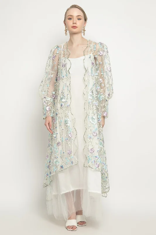 Qaida Dress in White Mint