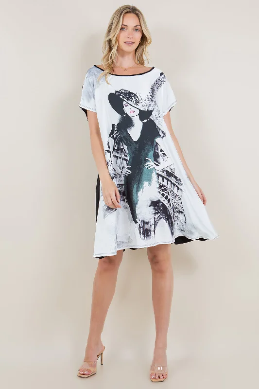 SS DOLMAN MIX MEDIA SUBLIMATED FRONT DRESS - D3376-LY2306C