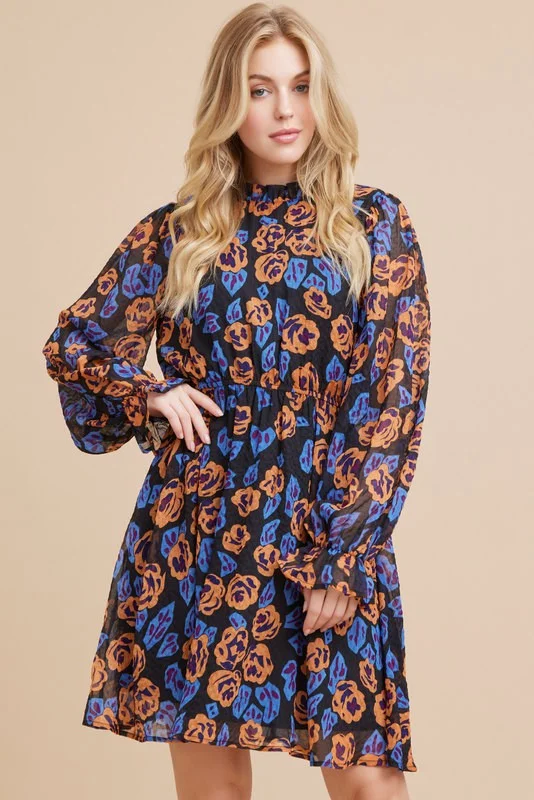 SALE Textured Flower Print Dress