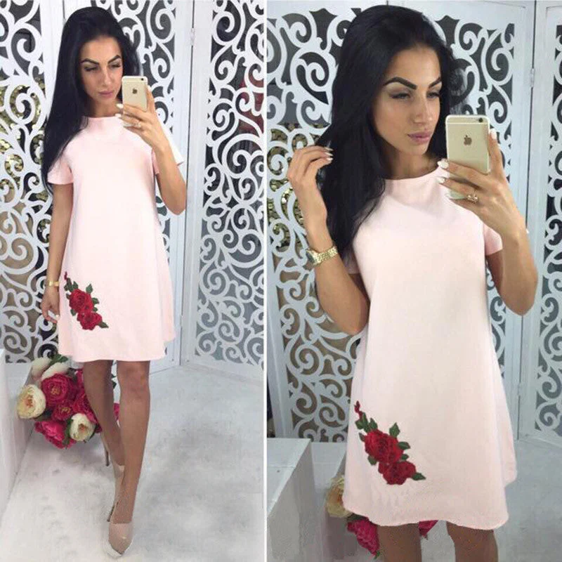 Summer Dress Women Fashion Applique Cute O-neck Casual Mini Dress Solid Elegant Sexy Party Dresses Plus Size Bodycon Fitted Nightout Summer Dress Women Fashion Applique Cute O-neck Casual Mini Dress Solid Elegant Sexy Party Dresses Plus Size Bodycon Fitted Nightout