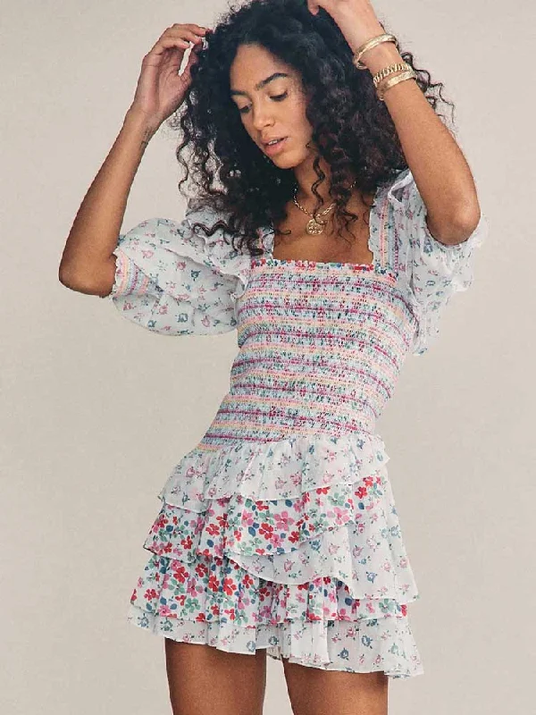 Zjkrl mixed floral prints ruffled party dress puff sleeve square neck smocked sexy laides dress mini chic summer dress Tunics Plaid country Zjkrl mixed floral prints ruffled party dress puff sleeve square neck smocked sexy laides dress mini chic summer dress Tunics Plaid country