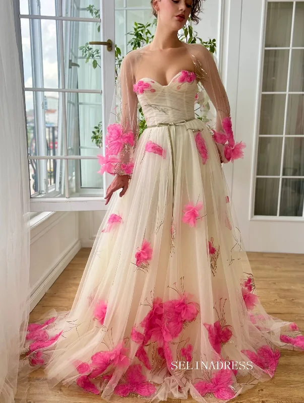 Chic A line Sweetheart Long Prom Dress Pink Flower Party Dress With Shawls JKL3122 Turtleneck Neckline Stylish Chic A line Sweetheart Long Prom Dress Pink Flower Party Dress With Shawls JKL3122 Turtleneck Neckline Stylish