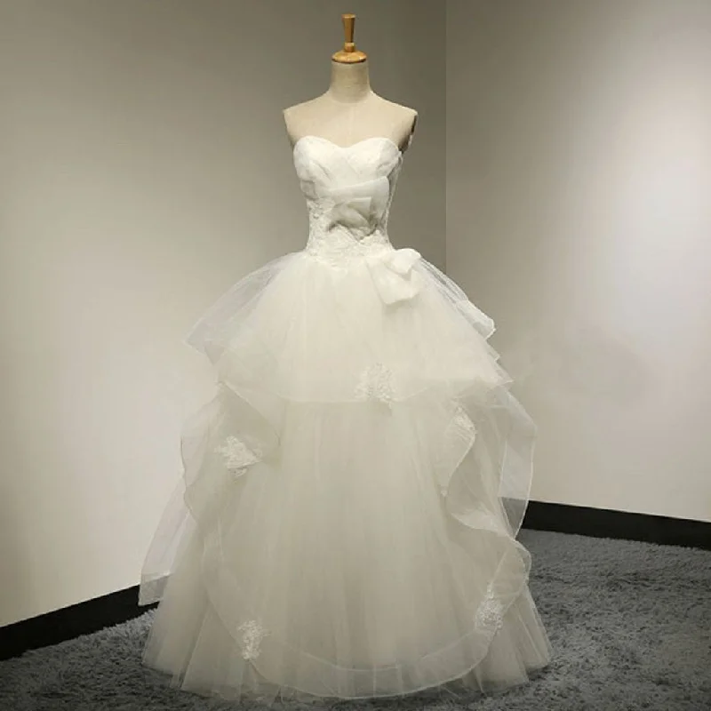 Chic Design Sweetheart White Tulle Wedding Party Dresses With Lace, Lace Up Bridal Gown, WDY0127 Glittery Long Formal Chic Design Sweetheart White Tulle Wedding Party Dresses With Lace, Lace Up Bridal Gown, WDY0127 Glittery Long Formal