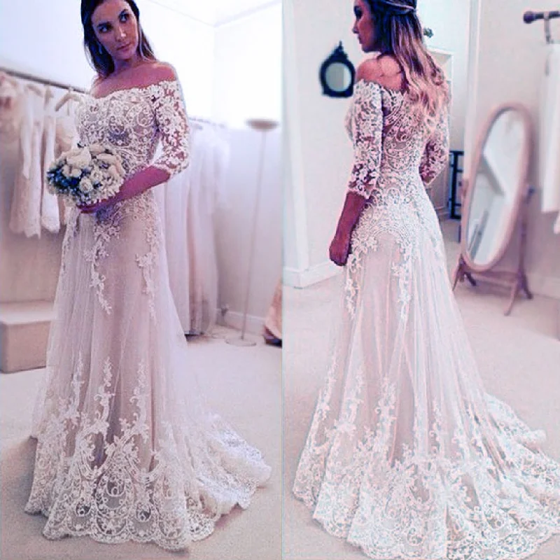 Stunning Off Shoulder Half Sleeve Long A-line Wedding Party Dresses, WD0059 Tunics Business professional Stunning Off Shoulder Half Sleeve Long A-line Wedding Party Dresses, WD0059 Tunics Business professional