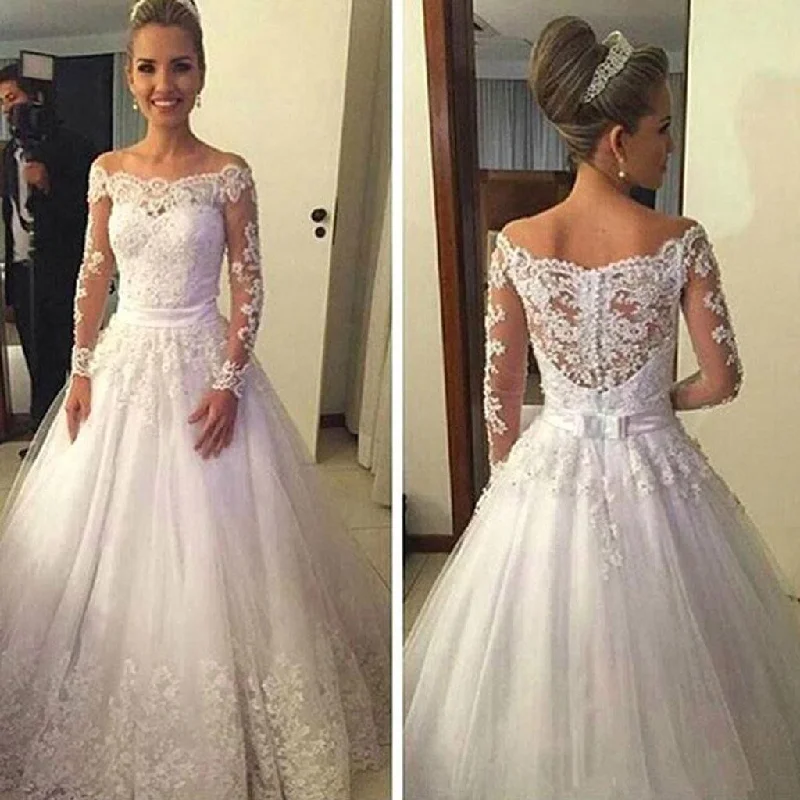 Cheap Vantage Off Shoulder Long Sleeve White Lace Tulle Wedding Party Dresses, WD0015 Tunics Recommended stylist Cheap Vantage Off Shoulder Long Sleeve White Lace Tulle Wedding Party Dresses, WD0015 Tunics Recommended stylist