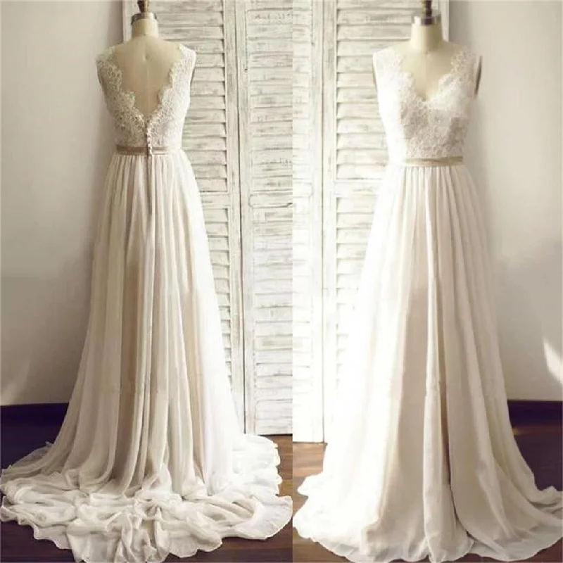 New Design Unique V-neck Lace Sleeveless Formal  Wedding Party Dresses, WD0102 Tunics Versatile stylish