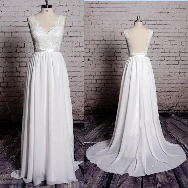 Charming Most Popular Backless A-line Lace Top V-Neck Long Wedding Party Dresses, WD0108 Tunics Timeless classic Charming Most Popular Backless A-line Lace Top V-Neck Long Wedding Party Dresses, WD0108 Tunics Timeless classic