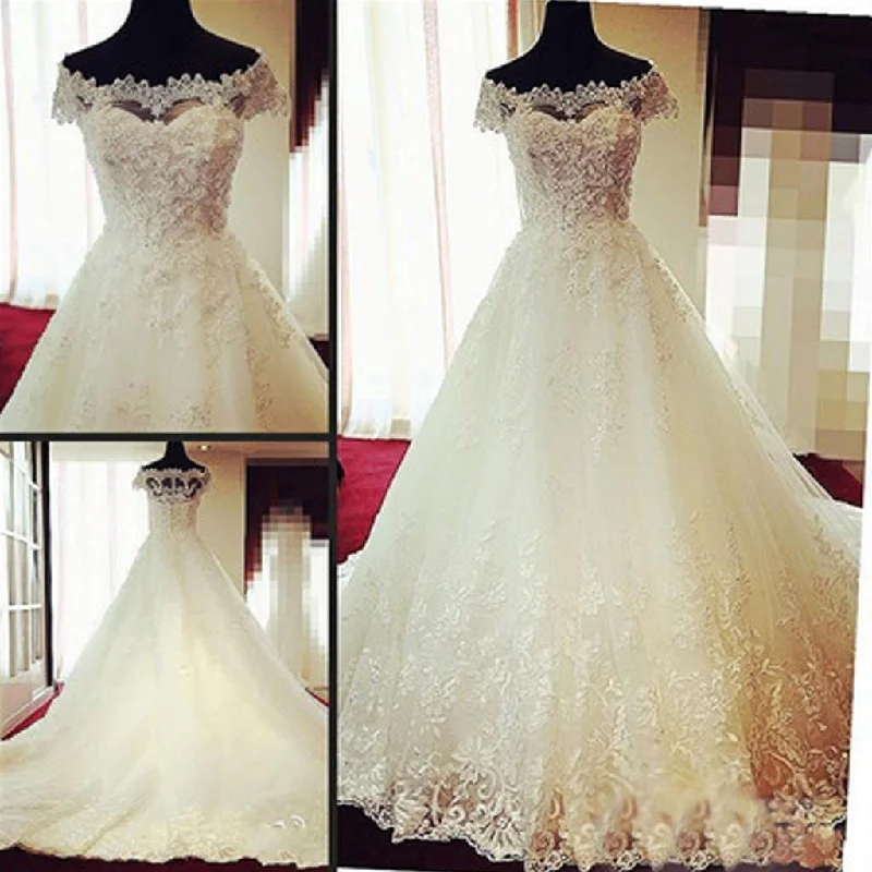 Gorgeous Off Shoulder Cap Sleeve Vantage Lace Wedding Party Dresses, Dresses For Wedding, WD0004 Satin Halter Glamorous Gorgeous Off Shoulder Cap Sleeve Vantage Lace Wedding Party Dresses, Dresses For Wedding, WD0004 Satin Halter Glamorous