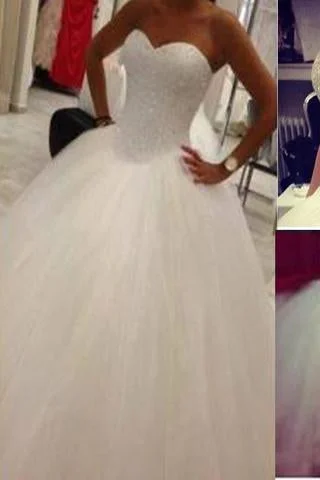 Cute Sweetheart A-line Strapless Beaded Tulle Ball Gown Wedding Party Dresses WD0185 Tunics Solid Classic Cute Sweetheart A-line Strapless Beaded Tulle Ball Gown Wedding Party Dresses WD0185 Tunics Solid Classic