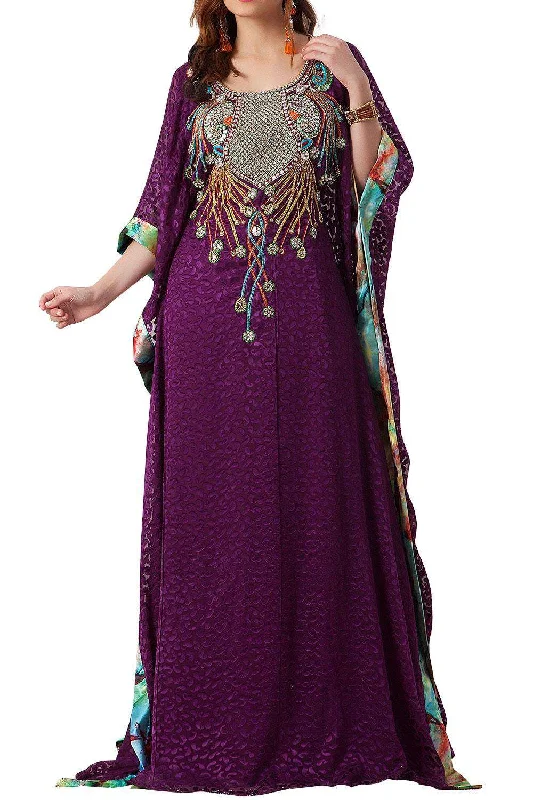 Dark Fuchsia and Pastel Color Hand Beaded Evening Party Dress Farasha A-Line Day Work Dark Fuchsia and Pastel Color Hand Beaded Evening Party Dress Farasha A-Line Day Work