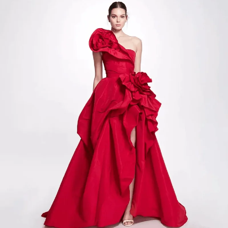 Fashion Red Women Formal Evening Dresses Long Bridal Wedding Prom Gowns for Birthday One Shoulder Party Dresses 2024 Tunics Silk luxurious Fashion Red Women Formal Evening Dresses Long Bridal Wedding Prom Gowns for Birthday One Shoulder Party Dresses 2024 Tunics Silk luxurious
