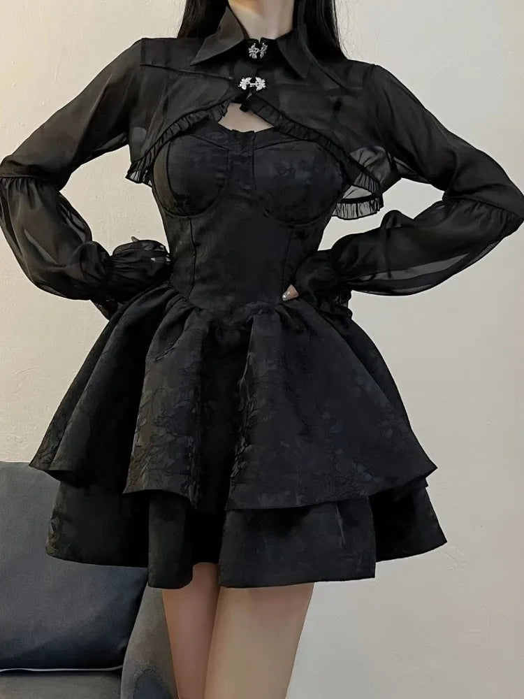 Girlary Black Sexy Lolita Dress Women Gothic Vintage Mini Dresses Harajuku Long Sleeve Fairy Two-piece Dresses Party Dress Sets Boat Neckline Classic Girlary Black Sexy Lolita Dress Women Gothic Vintage Mini Dresses Harajuku Long Sleeve Fairy Two-piece Dresses Party Dress Sets Boat Neckline Classic