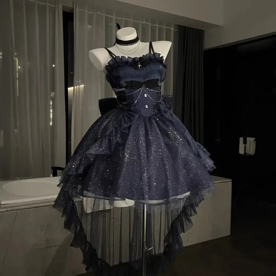Girlary Dark Gothic Lolita JSK Mini Dress Set Women Romantic Starry Sky Shinnig Party Dresses Fairy Sweet Bow Suspender Princess Dress Tunics Chic elegant Girlary Dark Gothic Lolita JSK Mini Dress Set Women Romantic Starry Sky Shinnig Party Dresses Fairy Sweet Bow Suspender Princess Dress Tunics Chic elegant