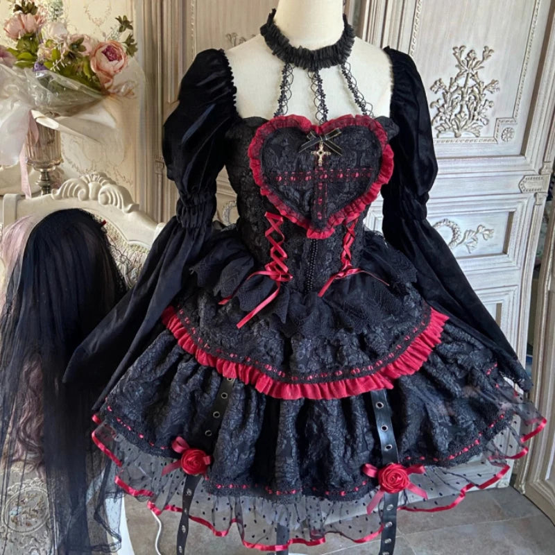 Girlary Gothic Lolita Jsk Dresses Victorian Women Elegant Lace Halter Neck Dark Mini Dress Girls Punk Y2K Halloween Holiday Party Dress Tunics Practical durable Girlary Gothic Lolita Jsk Dresses Victorian Women Elegant Lace Halter Neck Dark Mini Dress Girls Punk Y2K Halloween Holiday Party Dress Tunics Practical durable