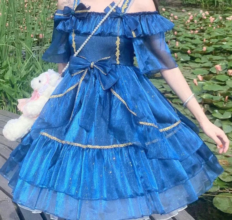 Girlary Japanese Sweet Arctic Night Lolita Princess Dress Girls Cute Chic Ruffles Lace Bow Party Dresses Women Kawaii Blue Mini Vestidos Tunics Versatile functional Girlary Japanese Sweet Arctic Night Lolita Princess Dress Girls Cute Chic Ruffles Lace Bow Party Dresses Women Kawaii Blue Mini Vestidos Tunics Versatile functional