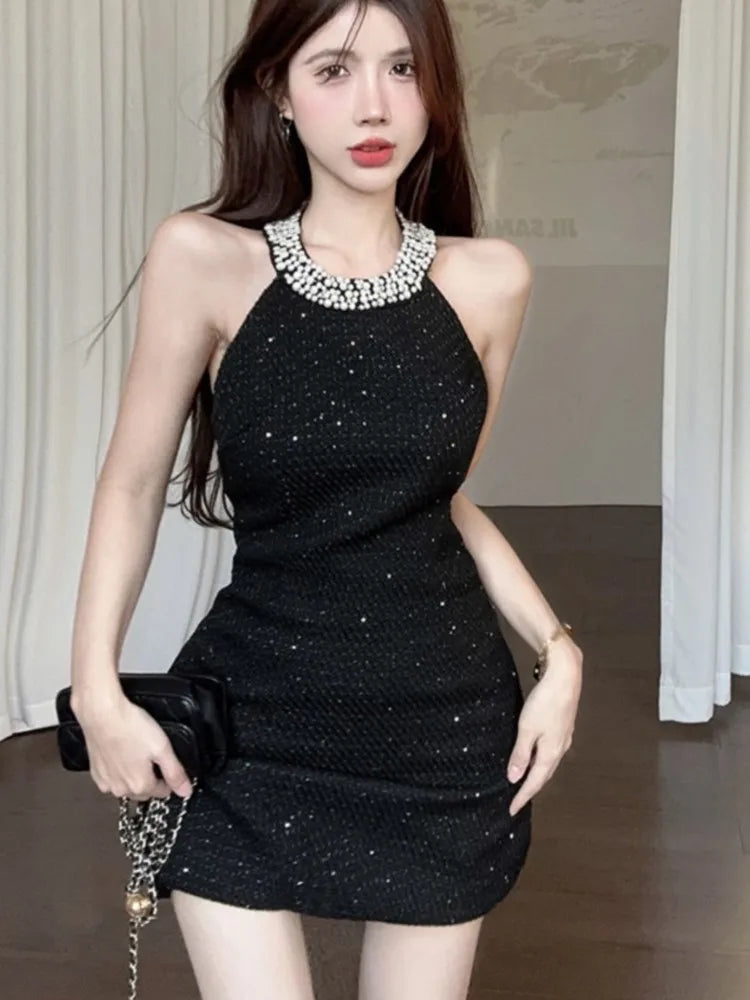 Girlary Sexy Halter Mini Dress Women Sleeveless Rhinestone Patchwork Shiny Slim Fashion Backless Evening Party Dresses Club Prom Vestido Bodycon Fitted Nightout Girlary Sexy Halter Mini Dress Women Sleeveless Rhinestone Patchwork Shiny Slim Fashion Backless Evening Party Dresses Club Prom Vestido Bodycon Fitted Nightout