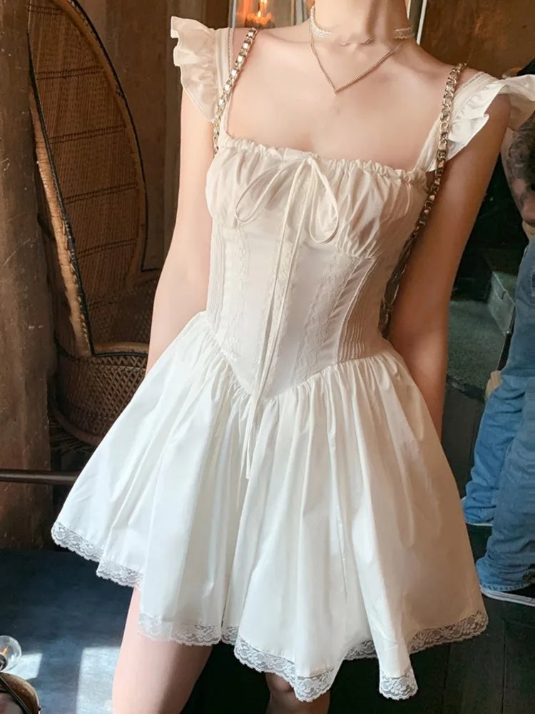 Girlary Y2K Pleated Mini Corset Dress Women Square Collar Lace Patchwork Off Shoulder New Summer Party Dresses Kawaii A-line Vestidos Tunics Ceremony elegant Girlary Y2K Pleated Mini Corset Dress Women Square Collar Lace Patchwork Off Shoulder New Summer Party Dresses Kawaii A-line Vestidos Tunics Ceremony elegant