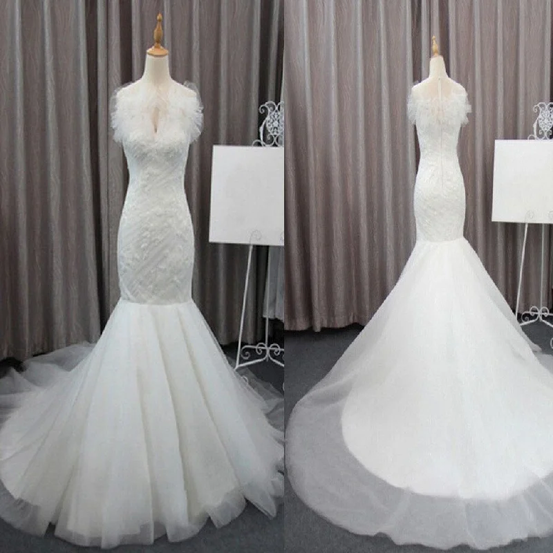 Gorgeous Elegant White Lace Mermaid Tulle Wedding Party Dresses, Bridal Gown, WDY0140 Off-the-shoulder Chic Trendy Gorgeous Elegant White Lace Mermaid Tulle Wedding Party Dresses, Bridal Gown, WDY0140 Off-the-shoulder Chic Trendy