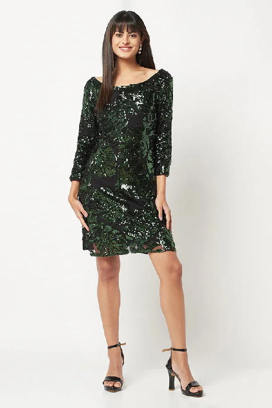 Green Sequin Party Dress Tunics Winter warm