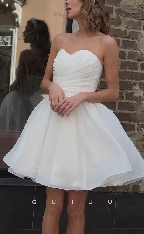 GW285 - Chic & Modern A-Line Strapless White Short Beach Wedding Party Dress Tunics Essential wardrobe