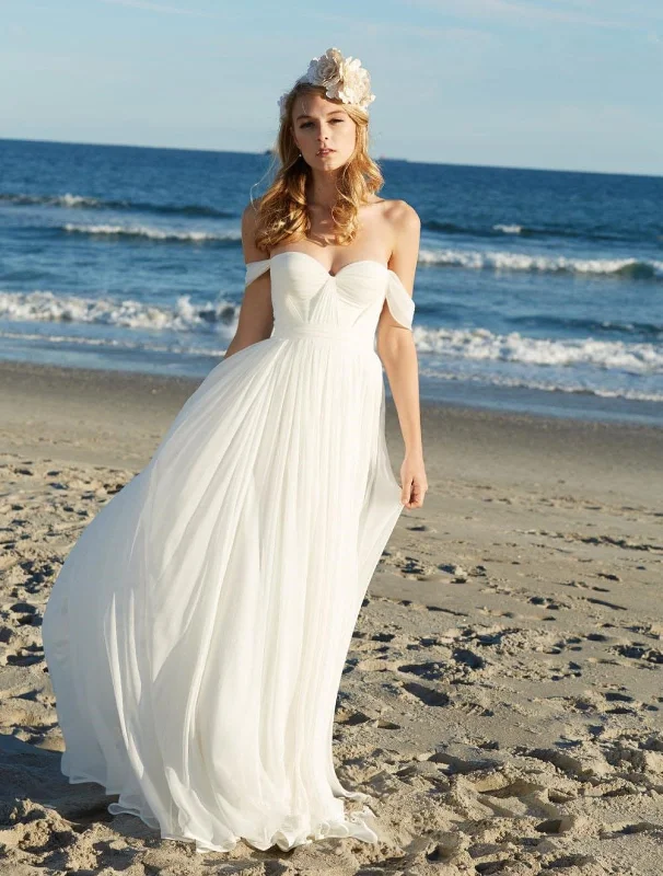 A-line Ivory Chiffon Off Shoulder Wedding Party Dress Tunics Review highly