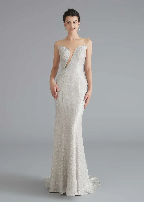 Ivory Shimmery Slim Formal Home Coming Party Dress Tunics Long Elegant