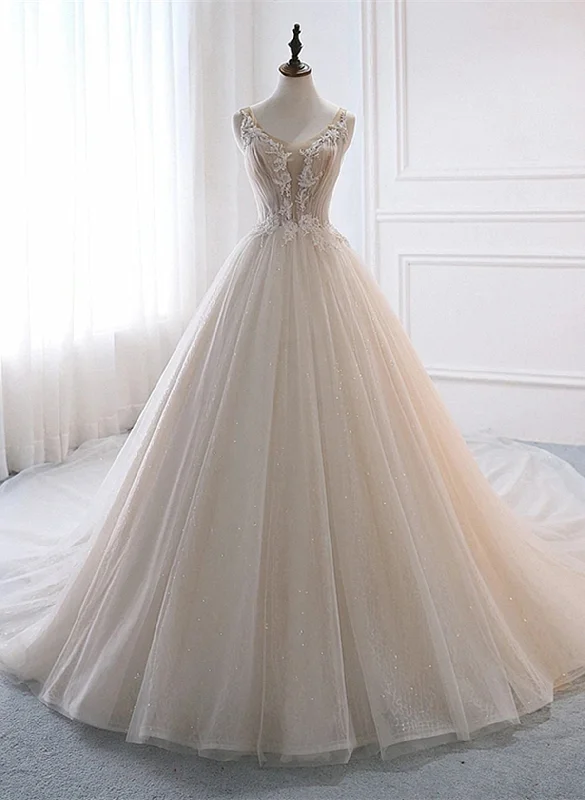 Ivory Tulle with Lace Long Wedding Party Dress with Sweep Train, Ivory Formal Dress Tunics Cozy soft Ivory Tulle with Lace Long Wedding Party Dress with Sweep Train, Ivory Formal Dress Tunics Cozy soft