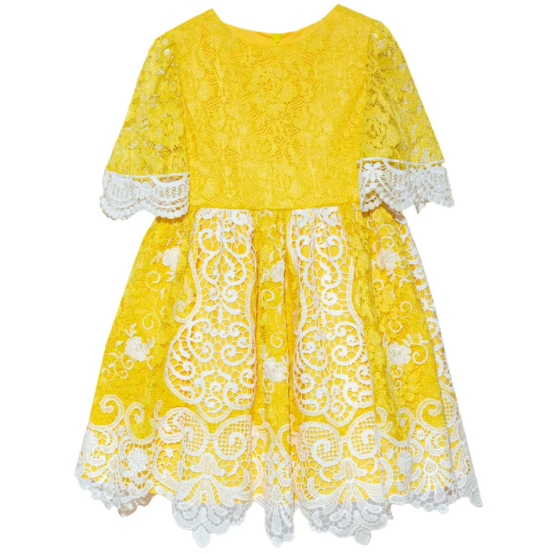Lace and Yellow Party Dress Tunics Distressed trendy