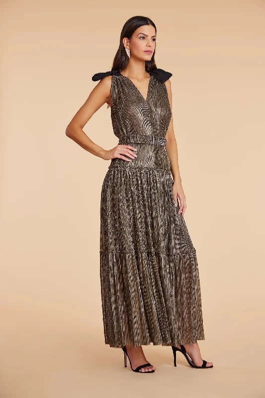 Lala Party Dress Metallic Gold Cowl Neckline Elegant